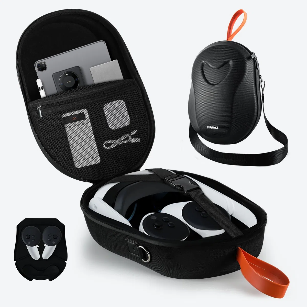 Hibloks - Custodia da trasporto per Quest 3 con porta di ricarica magnetica da 40 W, compatibile con accessori Meta Quest 3, custodia da viaggio rigida, cuffie VR all-in-one e tracolla di espansione