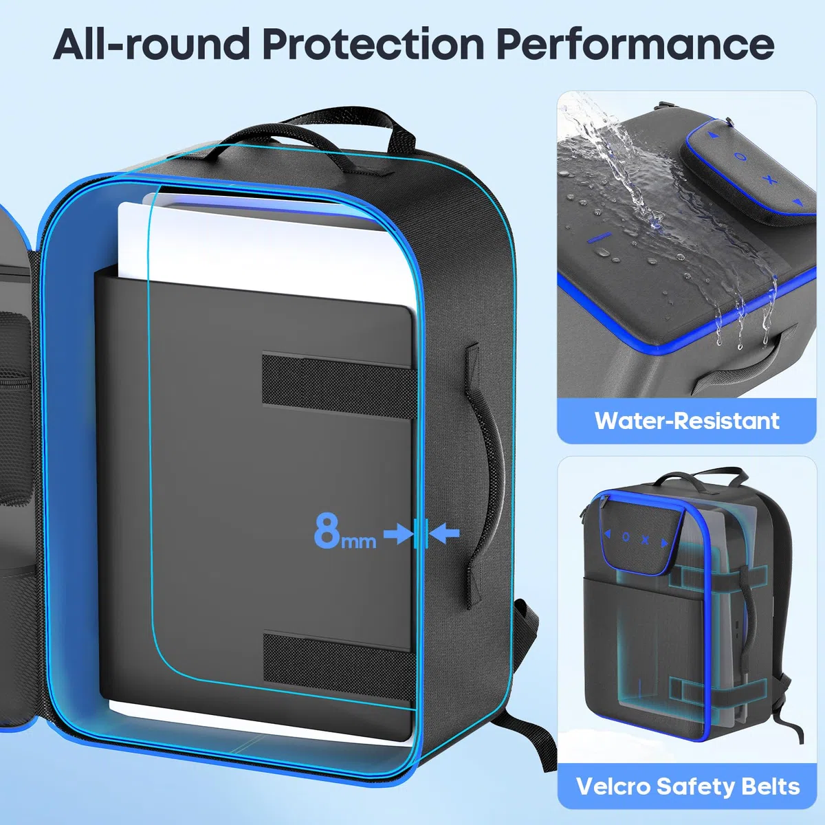 Zaino PS5 da Viaggio Compatibile con Console PS5/SLIM/PRO, Custodia Controller di Grande Capacità per Laptop 16", Cuffie, Borsa Accessori Gioco