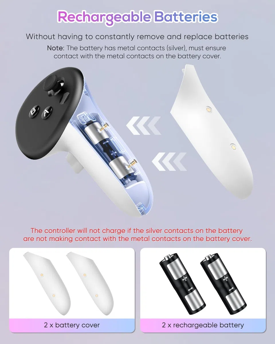 Kinwin Dock di Ricarica Magnetica per Meta Quest 3S/3, Stazione di Ricarica con Luce RGB e 2 Batterie Ricaricabili