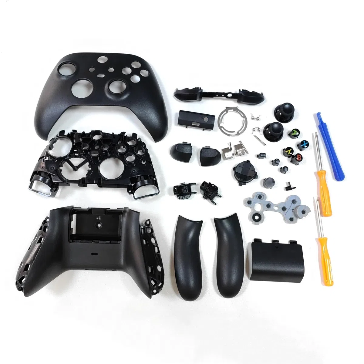 Kit Guscio di Ricambio per Controller Xbox Serie X/S - Custodia Telaio Centrale Guide Laterali Pulsanti ABXY Paraurti LB RB (Nero)
