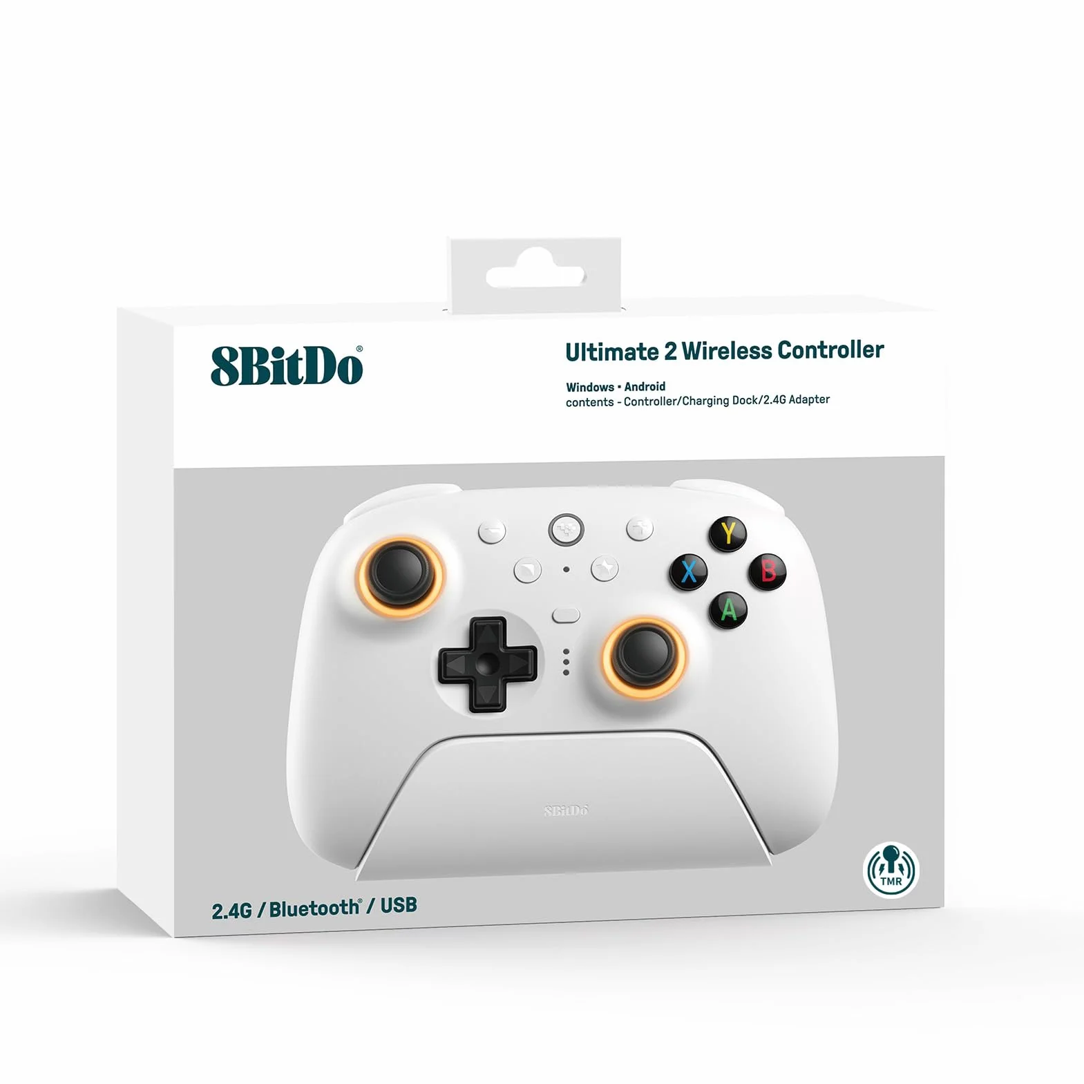 8Bitdo Ultimate 2 Wireless Controller for Windows & Android, Gaming Controller with TMR Joysticks, Switchable Hall Effect/Tactile Triggers, Motion Control, RGB Fire Ring, 8Speed Wireless Tech, White