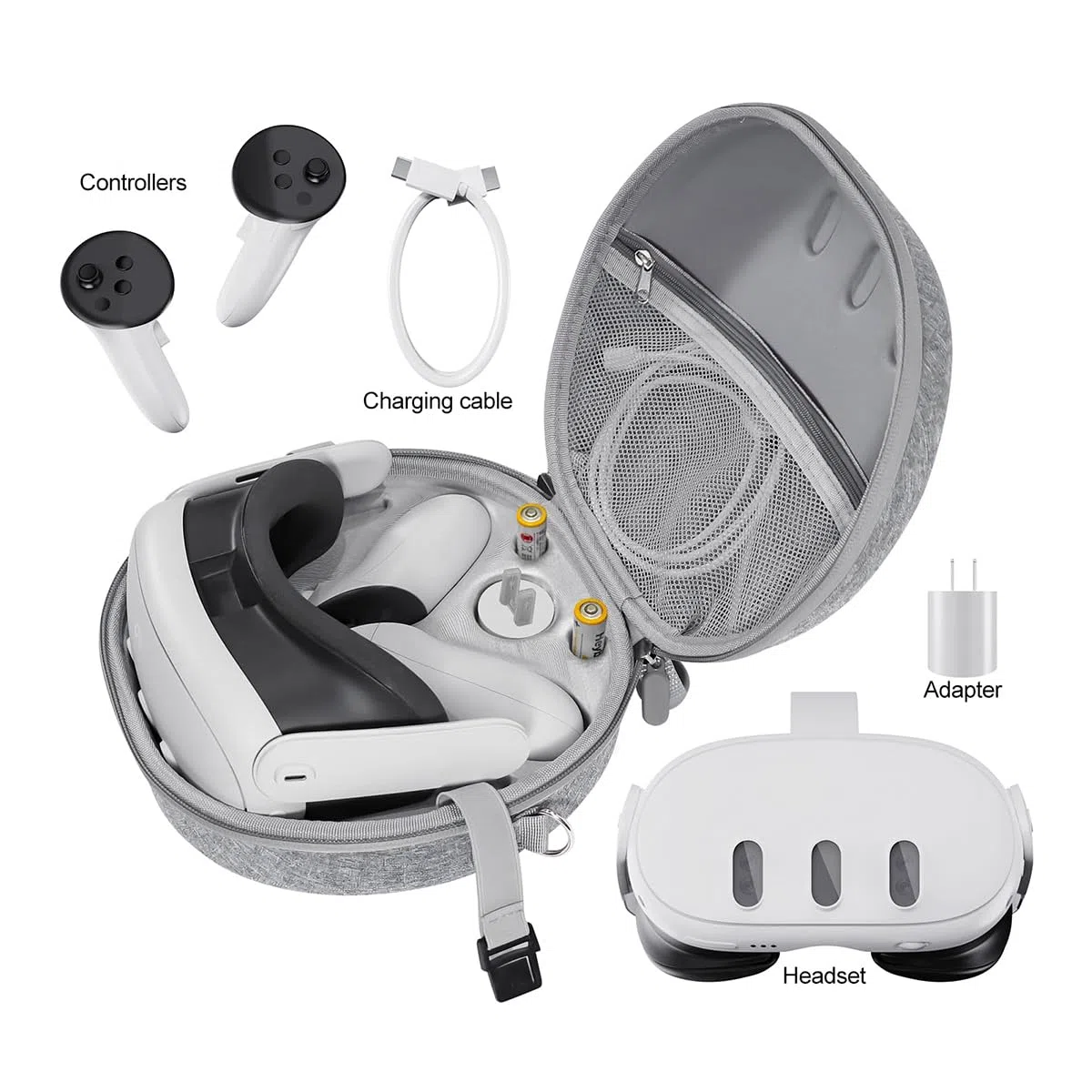 Custodia da trasporto compatibile con Meta-Quest 3, custodia da viaggio rigida protettiva per cuffie da gioco VR3, controller touch, batterie e accessori