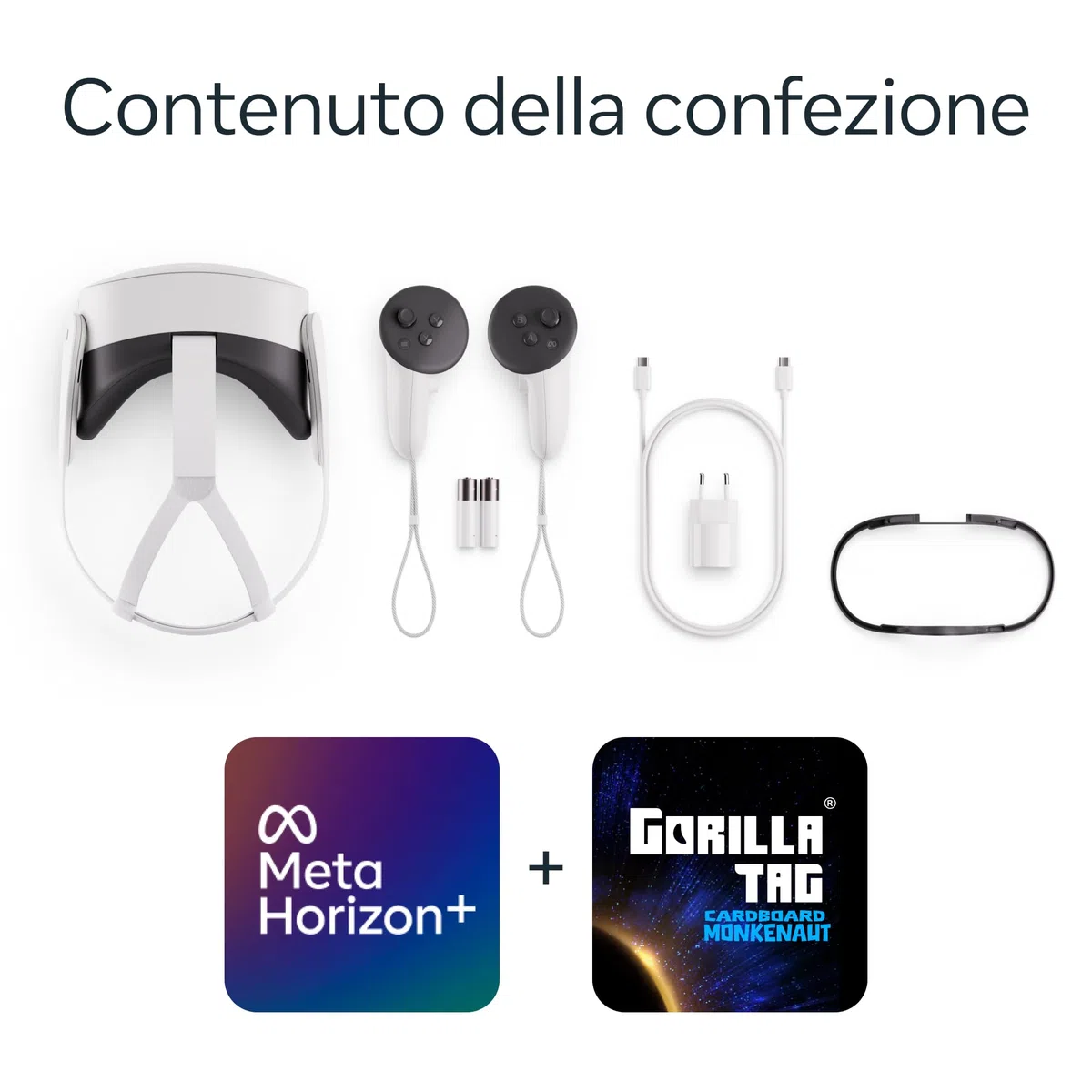 Meta Quest 3S 128 GB Visore Realtà Virtuale Senza Cavi Bundle Gorilla Tag Cardboard Monkenaut Esclusiva Amazon