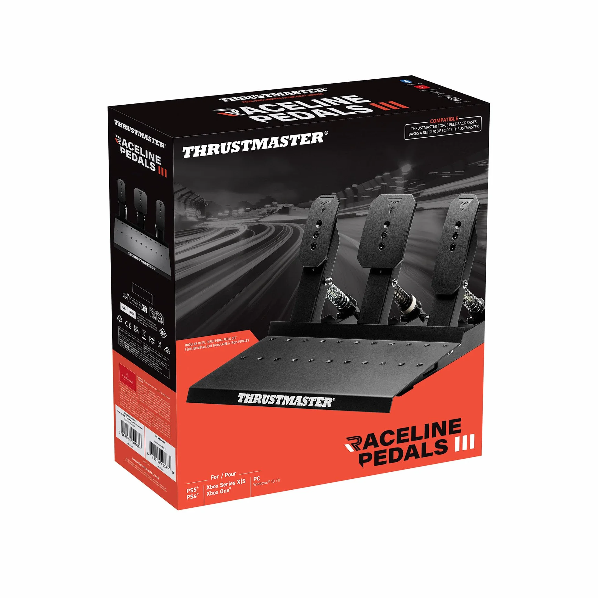 Thrustmaster Raceline Pedals III Modulare 3 Pedali H.E.A.R.T 16-bit Precisione Resistenza Regolabile PS5 PS4 Xbox Series X|S Xbox One PC