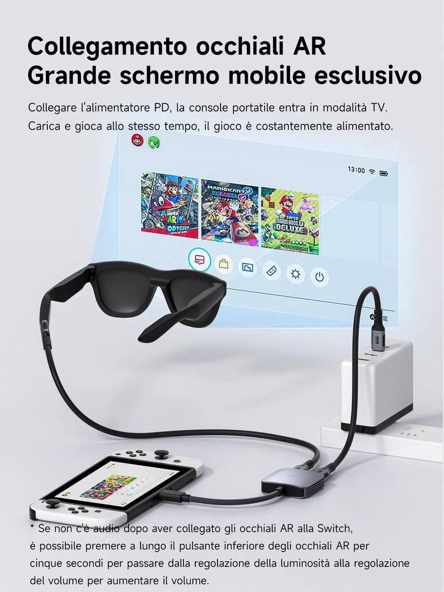 Hagibis - Adattatore per occhiali AR da 8K60Hz da 4K144 Hz USB C a occhiali e convertitore di ricarica, adattatore di alimentazione e set da 100WPD per XREAL, Viture(Non compatibile con Switch2)