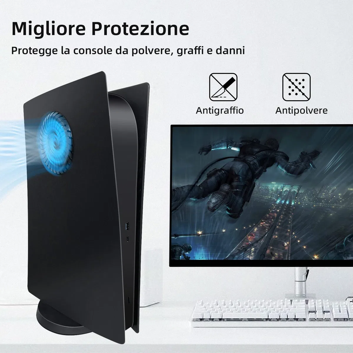 Mcbazel PS5 Placche con Prese d'aria di Raffreddamento per Playstation 5 Digital Edition, Piastre Laterali di Ricambio Piastra Frontale di Copertura per PS5 Digitale (Non per PS5 Slim)