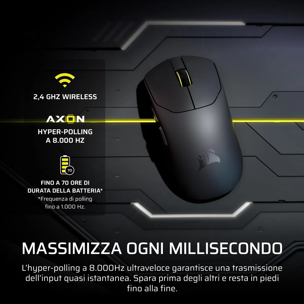 Corsair SABRE v2 PRO Ultraleggero Wireless FPS Mouse Gaming – Nero | 33.000 DPI, 36g di Peso, 8.000Hz Hyper-Polling, Interruttori Meccanici, Fino a 70 Ore di Durata della Batteria Wireless