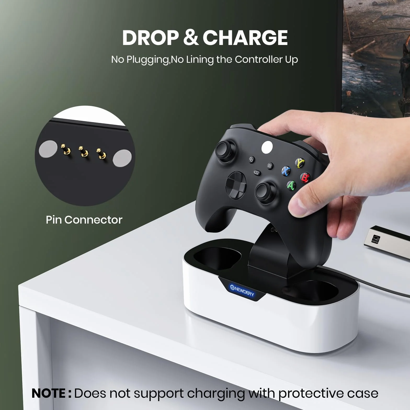 NEWDERY Solo Charger Station per controller wireless Xbox, dock di ricarica rapida, supporto di ricarica singolo per controller Xbox One/serie X|S