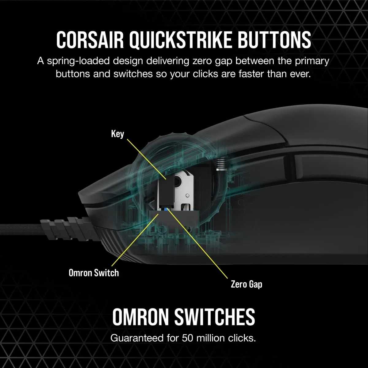 Corsair SABRE RGB PRO CHAMPION SERIES Mouse Gaming Ergonomico Leggero 74 g Cavo Paracord QUICKSTRIKE Nero