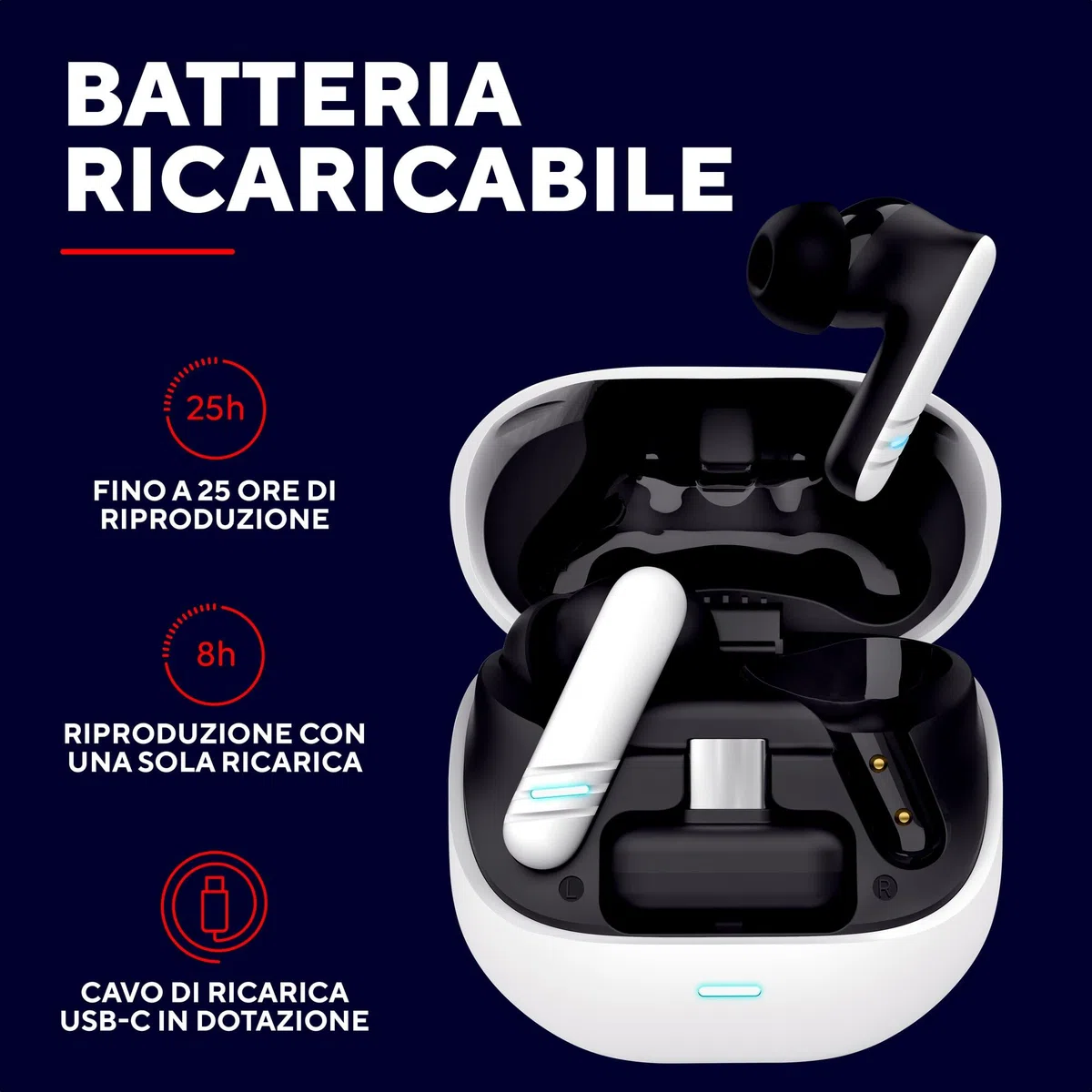 GXTrust 409 Oxxie In Ear Cuffie Bluetooth Gaming PS5 Switch PC Mobile, Auricolari Bluetooth o Ricevitore USB-C 2,4 Ghz Bassa Latenza, 4 microfoni ENC, 25 Ore di Autonomia, Earphones Wireless, Bianco