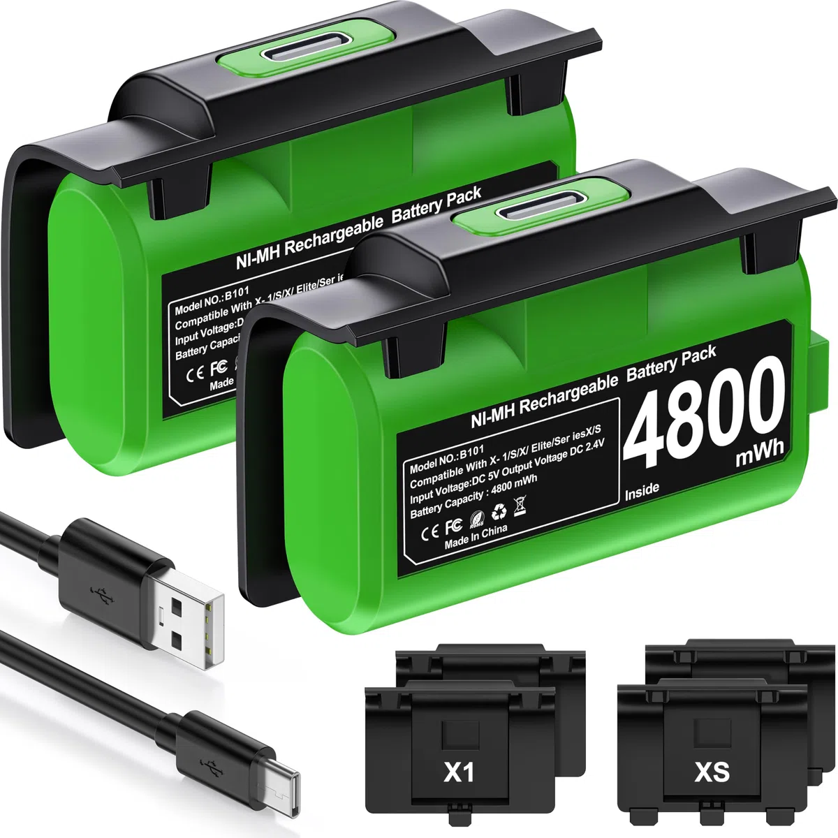 2x4800 mWh Batteria per Controller Xbox