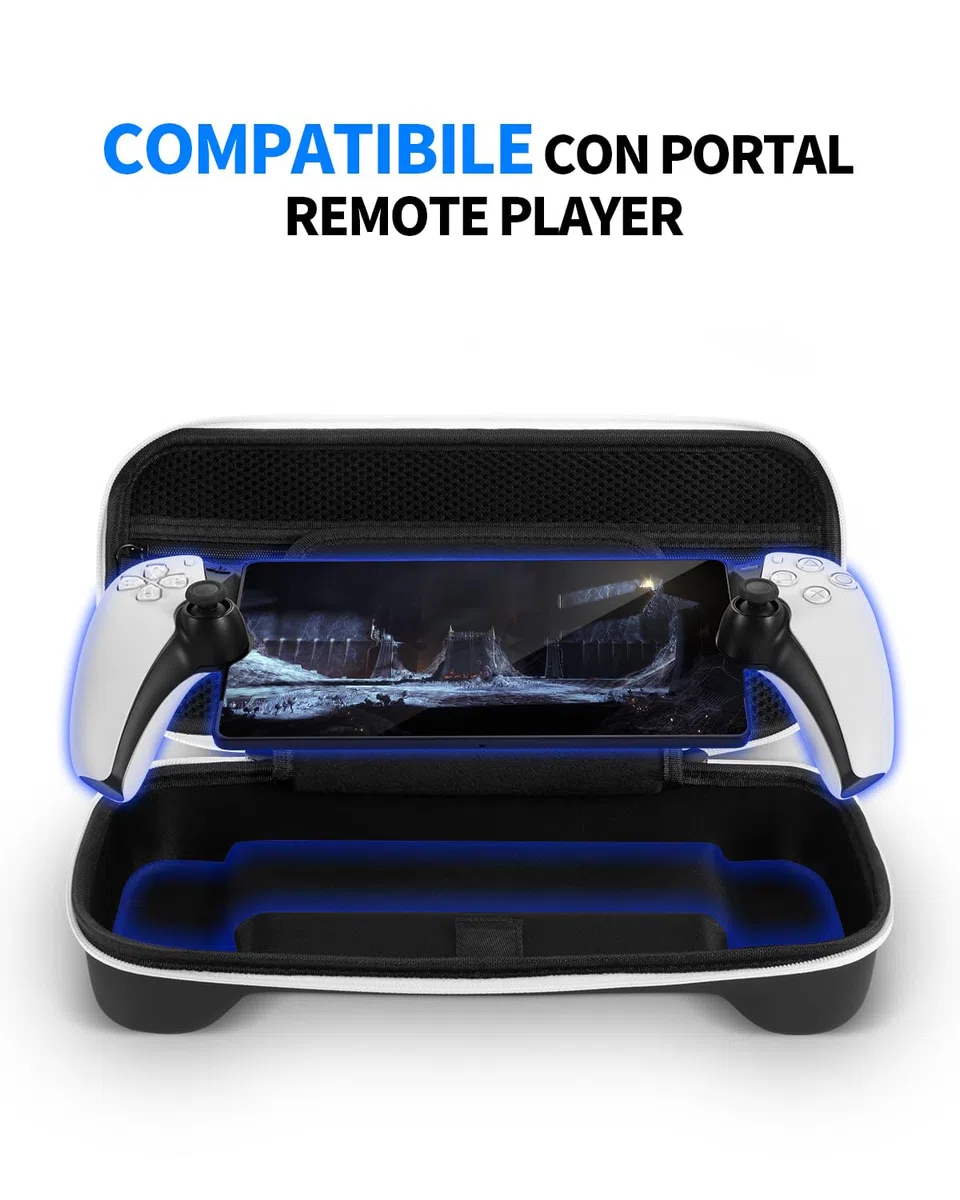 Set di Accessori 8 in 1 Compatibile con Playstation Portal, Custodia Rigida con Copertura in Silicone per PS5, Protezione Schermo e 4 Tasti da Pollice, Nero e Bianco