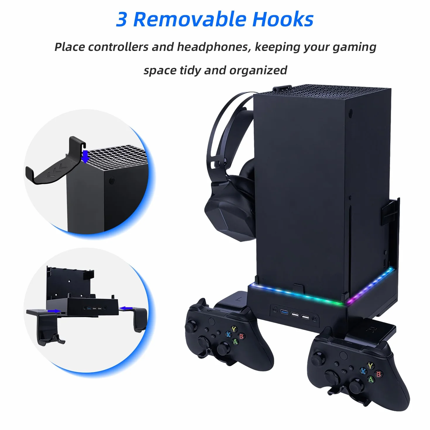 Mcbazel Xbox Series X Kit Montaggio Parete con Ventola Raffreddamento LED RGB, Staffa Raffreddamento regolabile Velocità USB