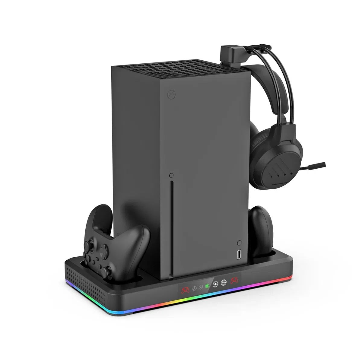 Base di raffreddamento RGB con ventola per Xbox Series X/S, caricatore controller e supporto cuffie (Nero)