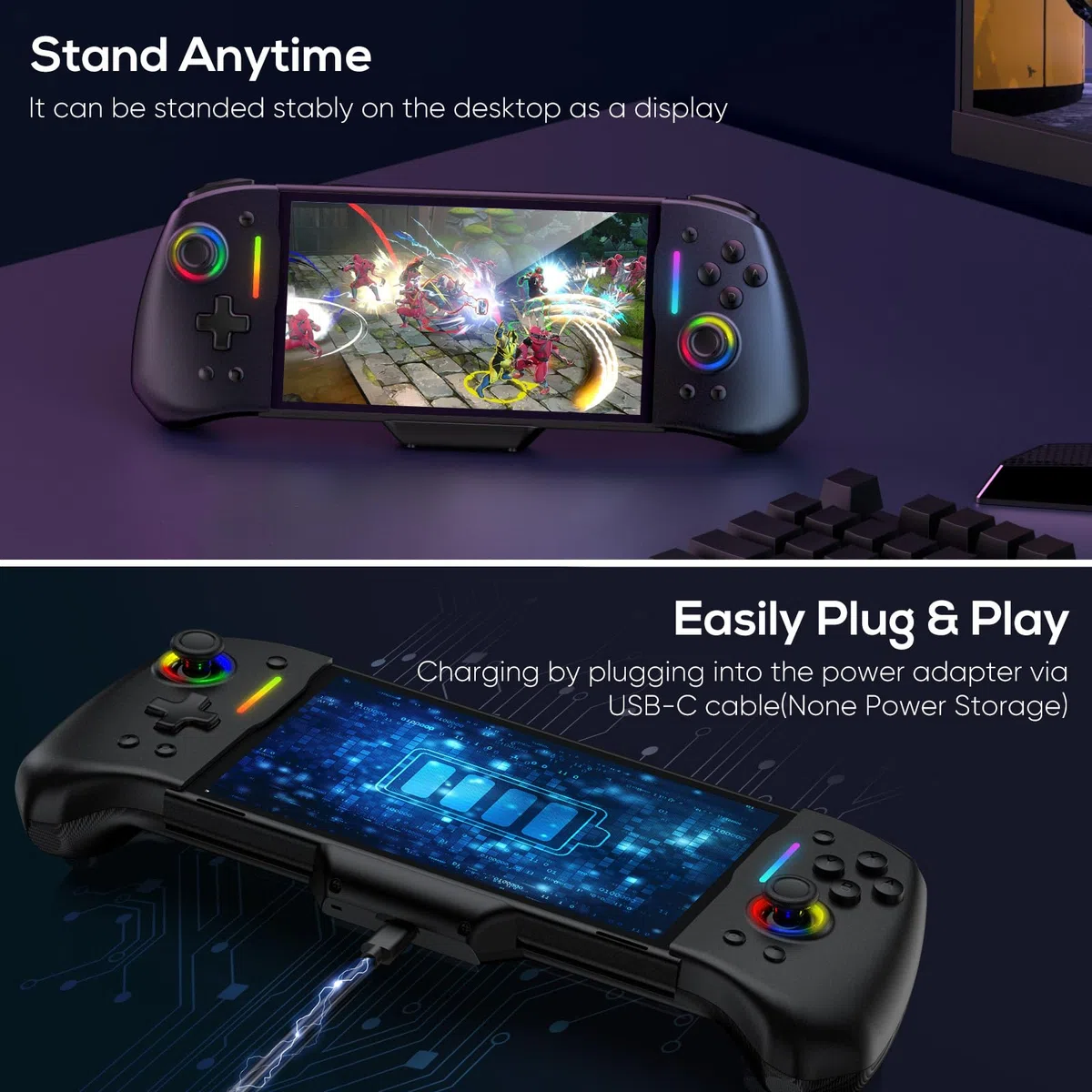 Controller per Nintendo Switch/OLED, RGB Monoblocco Joypad per Joy-Con con TURBO Regolabile, Dual Motor Vibration, Pro Controller per Gaming