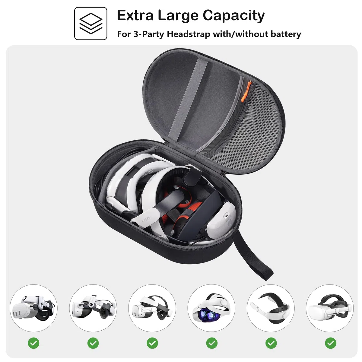 ProCase Custodia per Meta Quest 3S/Oculus Quest 3/Quest 2/Pico 4/Vision Pro/BOBOVR, Borsa Rigida Protettiva per Cinturino Elite con Batteria, Controller e Accessori (Solo Custodia)-Nero
