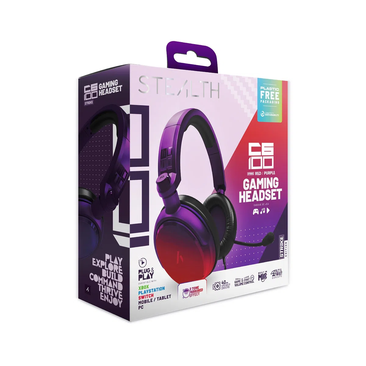 STEALTH C6-100 STRIKE Cuffie da gaming Rosso viola multipiattaforma Xbox PS Switch PC
