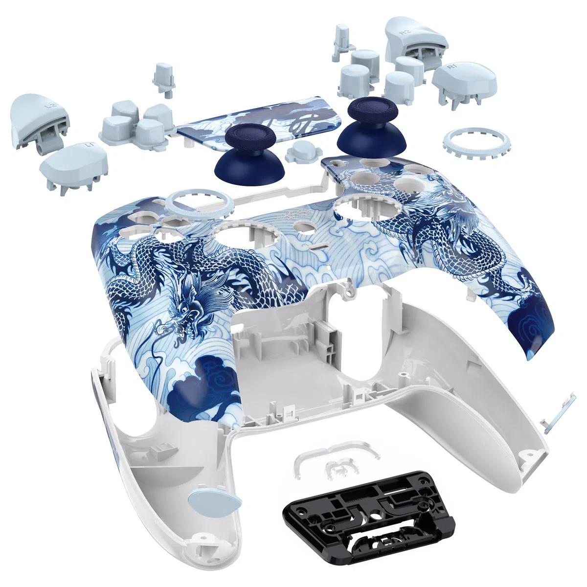 eXtremeRate LUNA Cover Tasti Ricambio per ps5 Joystick BDM-030/040/050,Shell Complete Ridisegnate per ps5 Controller,Pulsanti Set Levette Analogiche&Cacciavite-Porcellana Loong