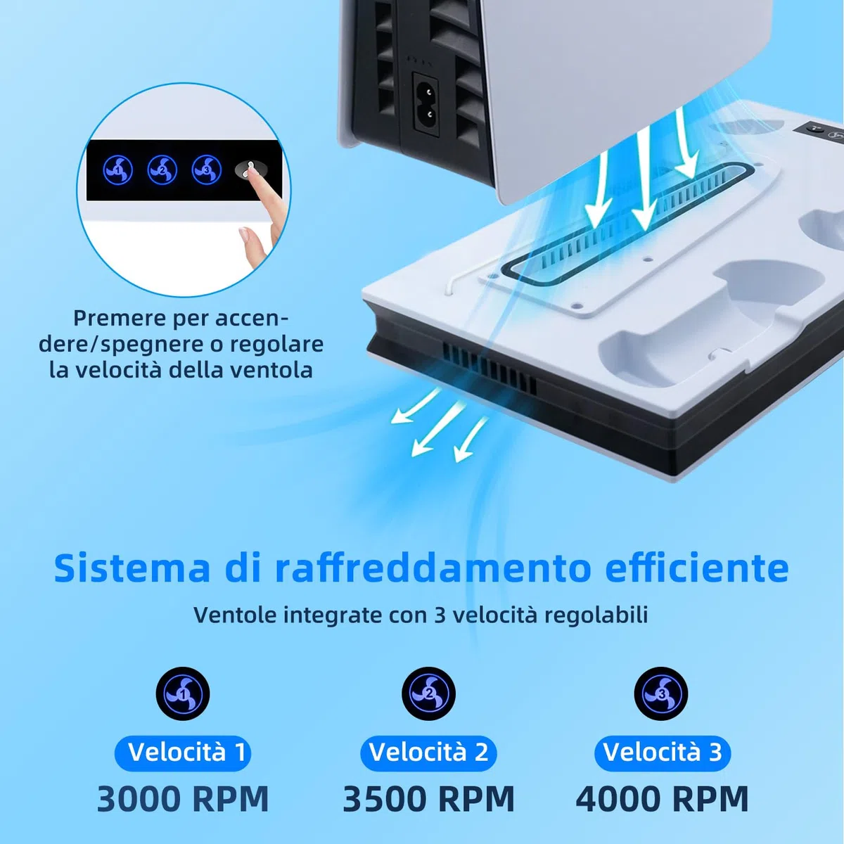 Mcbazel PS5/PS5 PRO/PS5 Slim Verticale Supporto di Raffreddamento, Stazione Ventola di Raffreddamento Regolabile con Supporto Cuffie,Stazione di Caricatore Doppio Controller Joystick per PS5 Slim/PS5