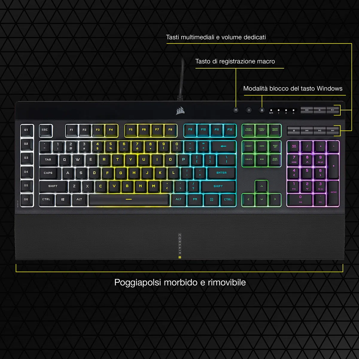 Corsair K55 RGB PRO Tastiera da Gioco Cablata a Membrana Nero