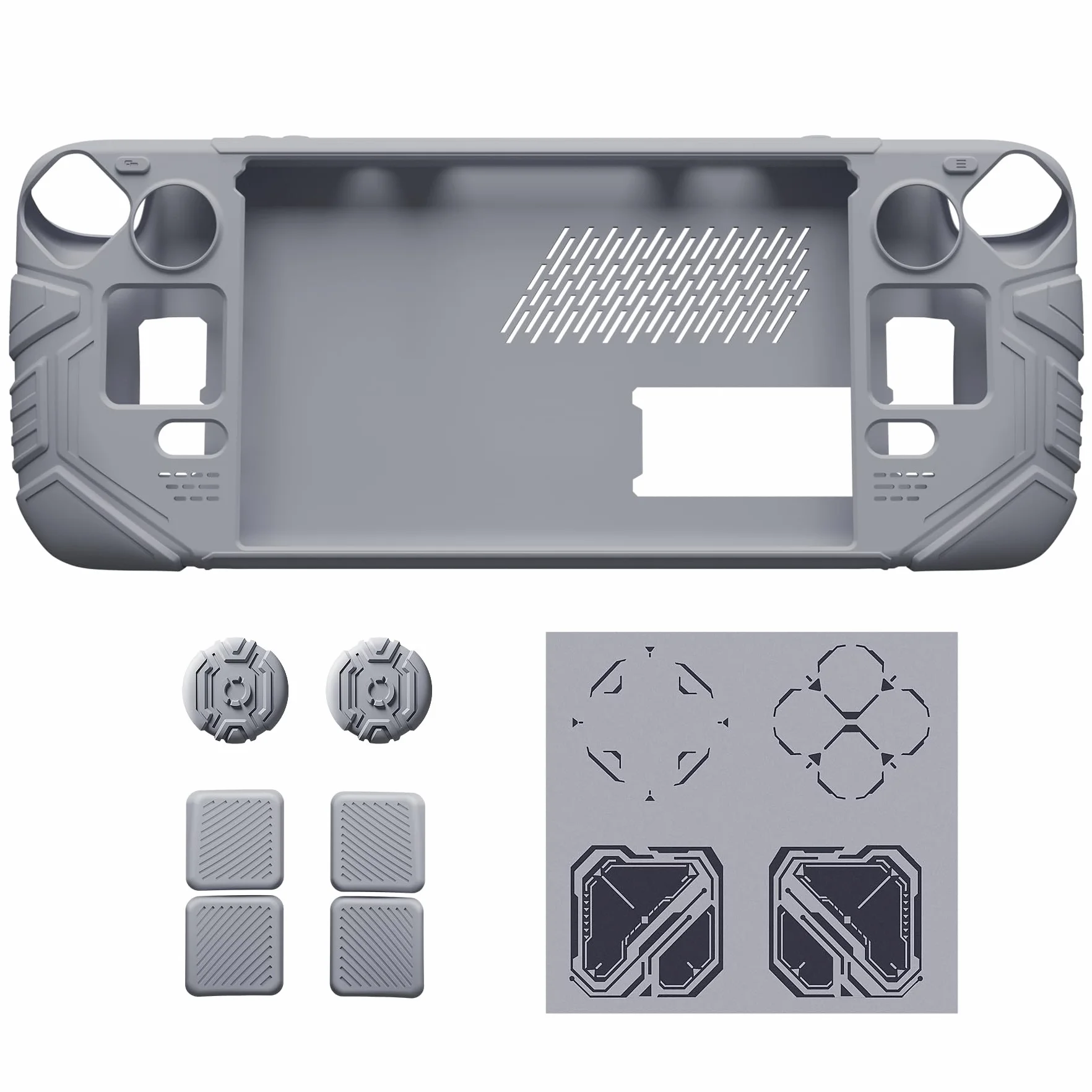 playvital Cover Skin per Steam Deck OLED/LCD, Custodia Silicone Grip Antiscivolo&Copri Levette Analogiche&Tasti Posteriori&Adesivi, Accessori per Steam Deck, Mecha-Grigio