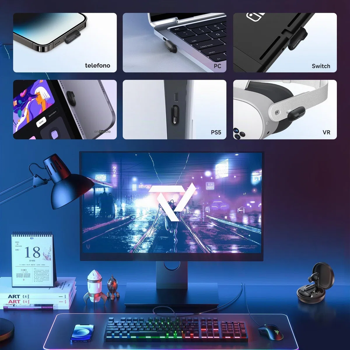 PRISMXR Vega T1 Auricolari da Gioco Wireless 2.4GHz Bluetooth, Latenza Ultra-Bassa 25ms, Compatibili Meta Quest 3/3S PS5 PS4 Steam Deck Switch PC, Nero