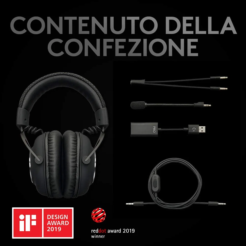 Logitech G PRO Cuffia Gaming Cablata con Microfono, Driver Audio PRO-G 50 mm, Alluminio, Acciaio, Memory Foam, per PC/PS/Xbox/Nintendo Switch, Nero