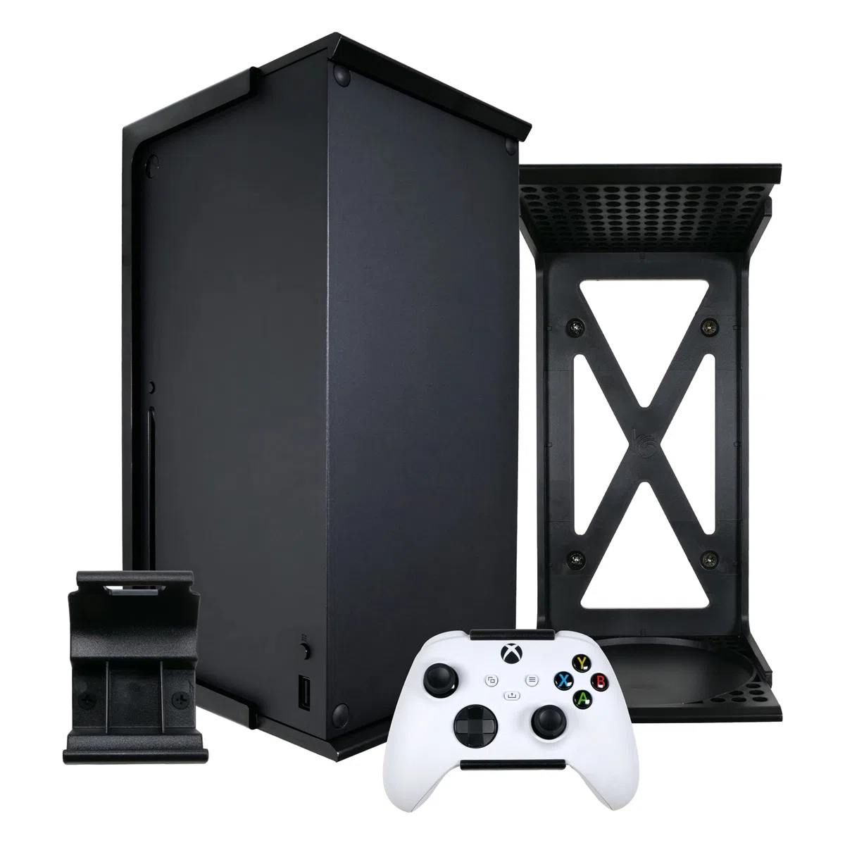 Q-View Q-View - Supporto da parete per Xbox Series X, con clip e controller da parete, design Signature X, prodotto nel Regno Unito, colore: nero