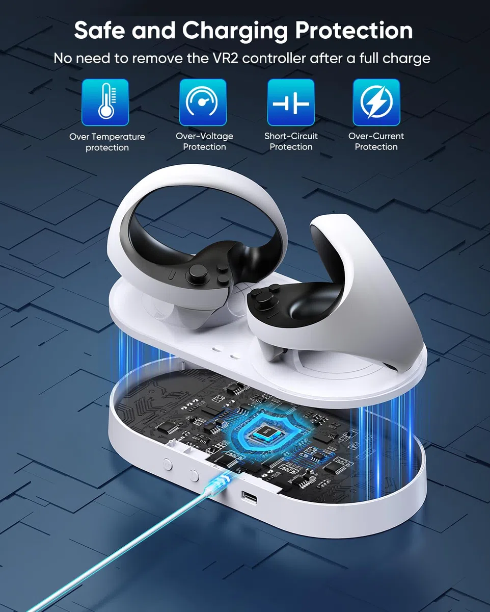 FASTSNAIL Stazione di ricarica per PSVR2, supporto LED per cuffie PS5 VR e controller Sense con 10 luci RGB, accessori compatibili con Playstation VR2