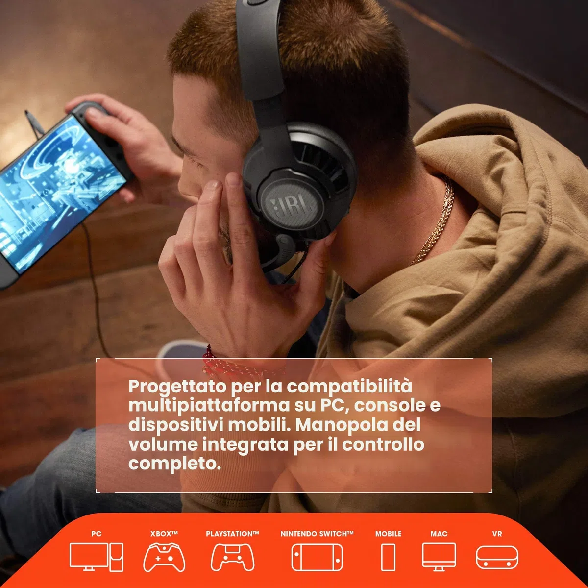 JBL Quantum 200 - Cuffie da gioco sovrauricolari cablate, misura L, colore: Nero