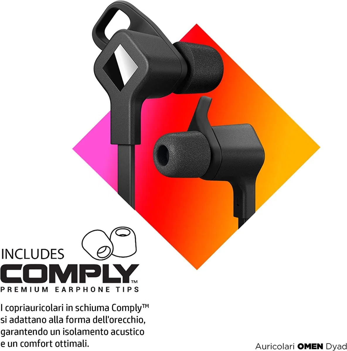 HP OMEN Dyad Earbuds, Auricolari con Jack da 3.5 mm, Tecnologia Doppio Driver, Copriauricolari Schiuma Comply, Microfono e Comandi Multimediali in Linea, Compatibile con PC, Xbox, PS4, Switch, Nero