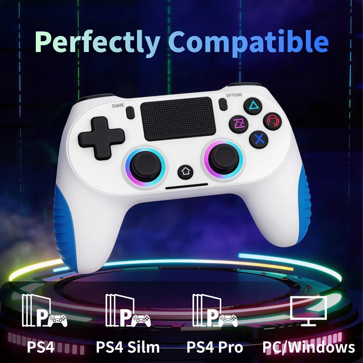 Wireless Controller per PS4 con Vibrazione USB-C Sei-Assi Sensore Giroscopio RGB Jack Audio Pannello Touch per PS4/Slim/Pro/PC