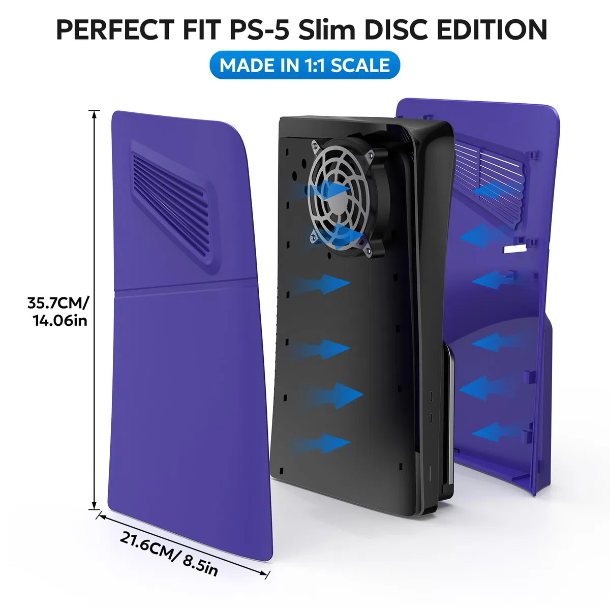 Faceplate for PS-5 SIim Disc Edition, innoAura Cover per PS-5 Slim con prese d'aria di raffreddamento, antigraffio e antipolvere, piastre sottili PS-5 Slim, guscio di ricambio in ABS di alta qualità