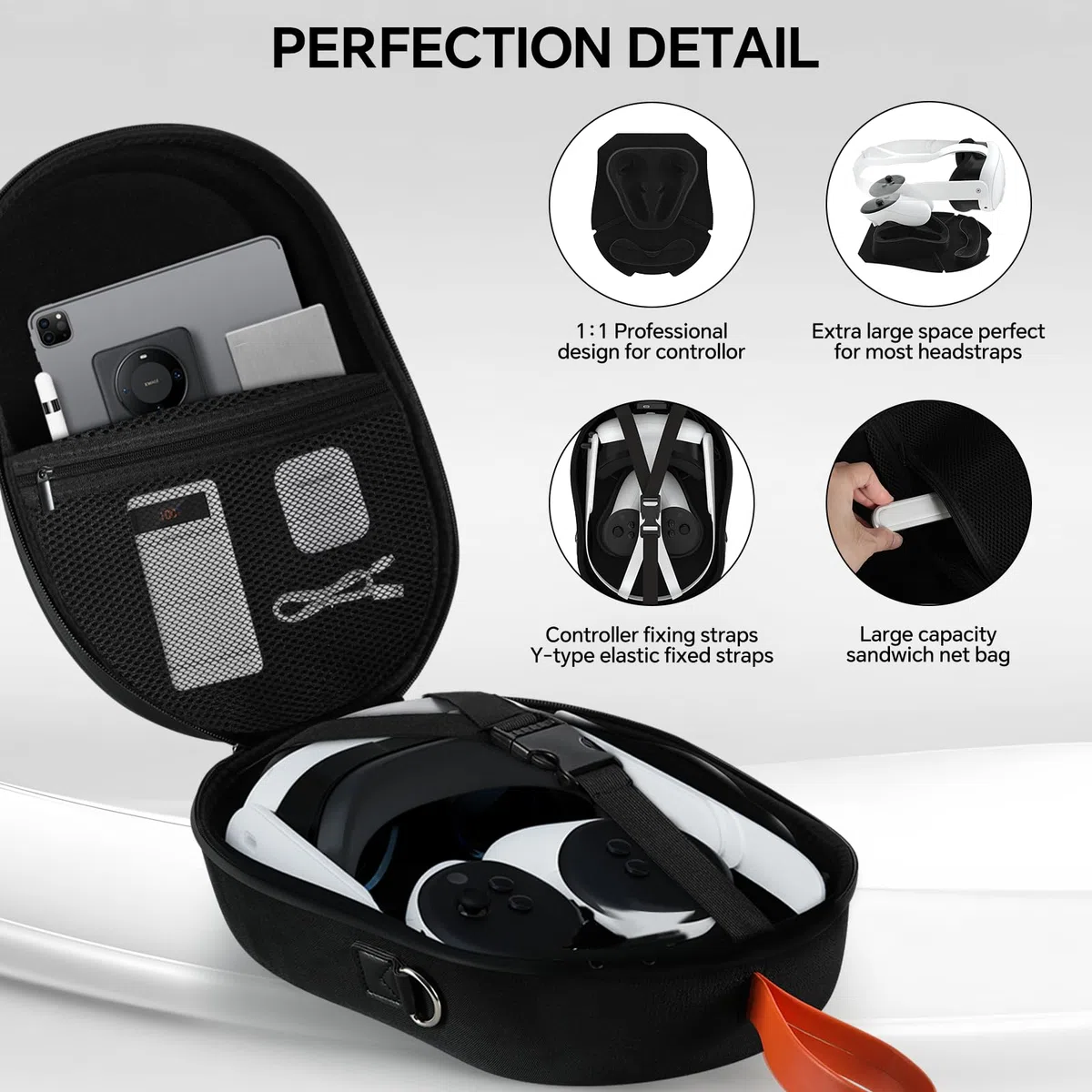 Hibloks - Custodia da trasporto per Quest 3 con porta di ricarica magnetica da 40 W, compatibile con accessori Meta Quest 3, custodia da viaggio rigida, cuffie VR all-in-one e tracolla di espansione