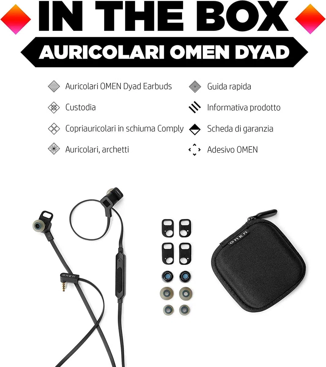 HP OMEN Dyad Earbuds, Auricolari con Jack da 3.5 mm, Tecnologia Doppio Driver, Copriauricolari Schiuma Comply, Microfono e Comandi Multimediali in Linea, Compatibile con PC, Xbox, PS4, Switch, Nero