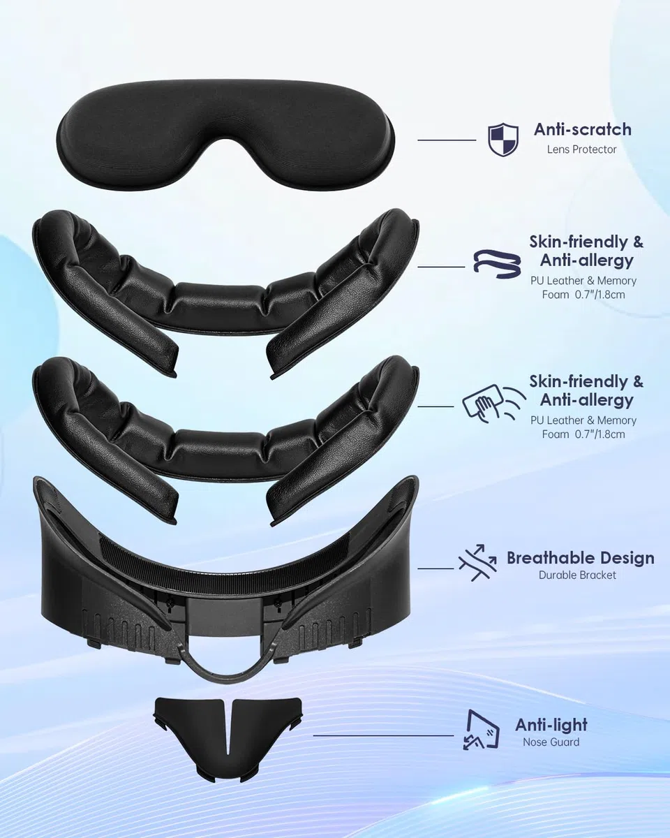 VR Face Pad Compatibile per Quest 3 Interfaccia Facciale con Ricambi in Schiuma e Protezione Lente