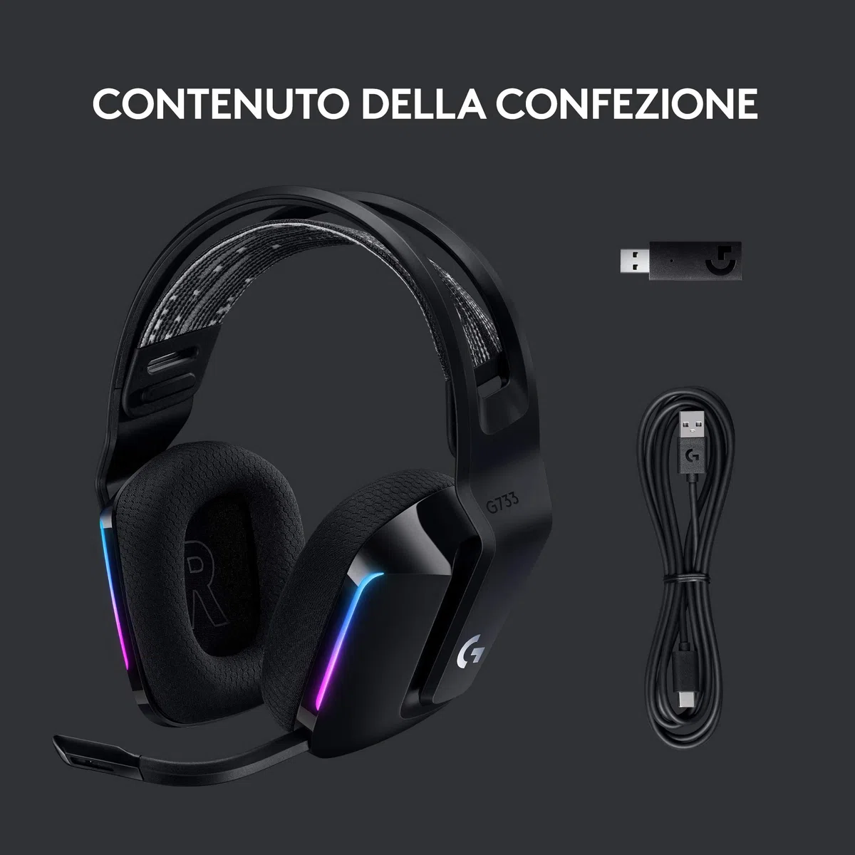 Logitech G733 LIGHTSPEED Wireless Gaming Headset with Microphone, LIGHTSYNC RGB, Blue VO!CE, PRO-G Audio - Nero