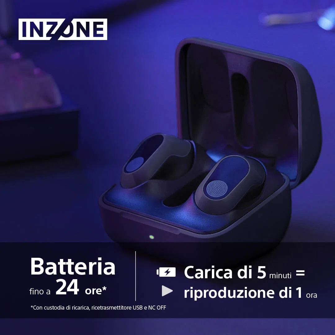 Sony Inzone Buds Auricolari da Gioco True Wireless Noise Cancelling Microfono AI Batteria 24 Ore Dongle Bassa Latenza Nero