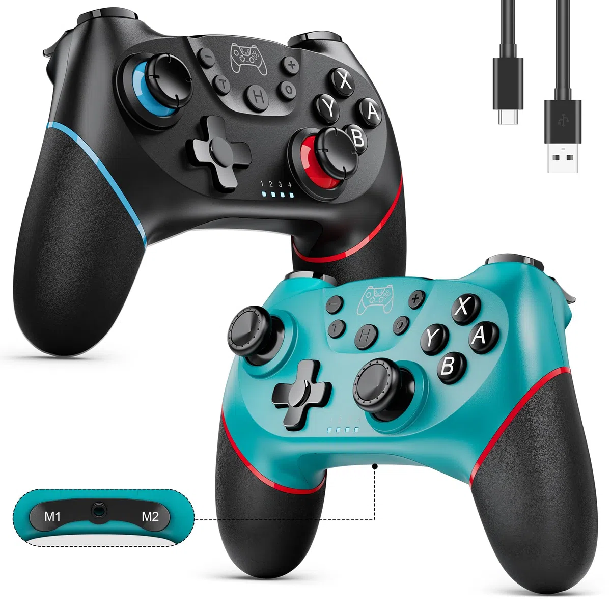 Etpark 2 Pack Controller per Switch, Bluetooth Gamepad per Switch/Switch 2/Lite/OLED, Pro Controller con Hall Joystick