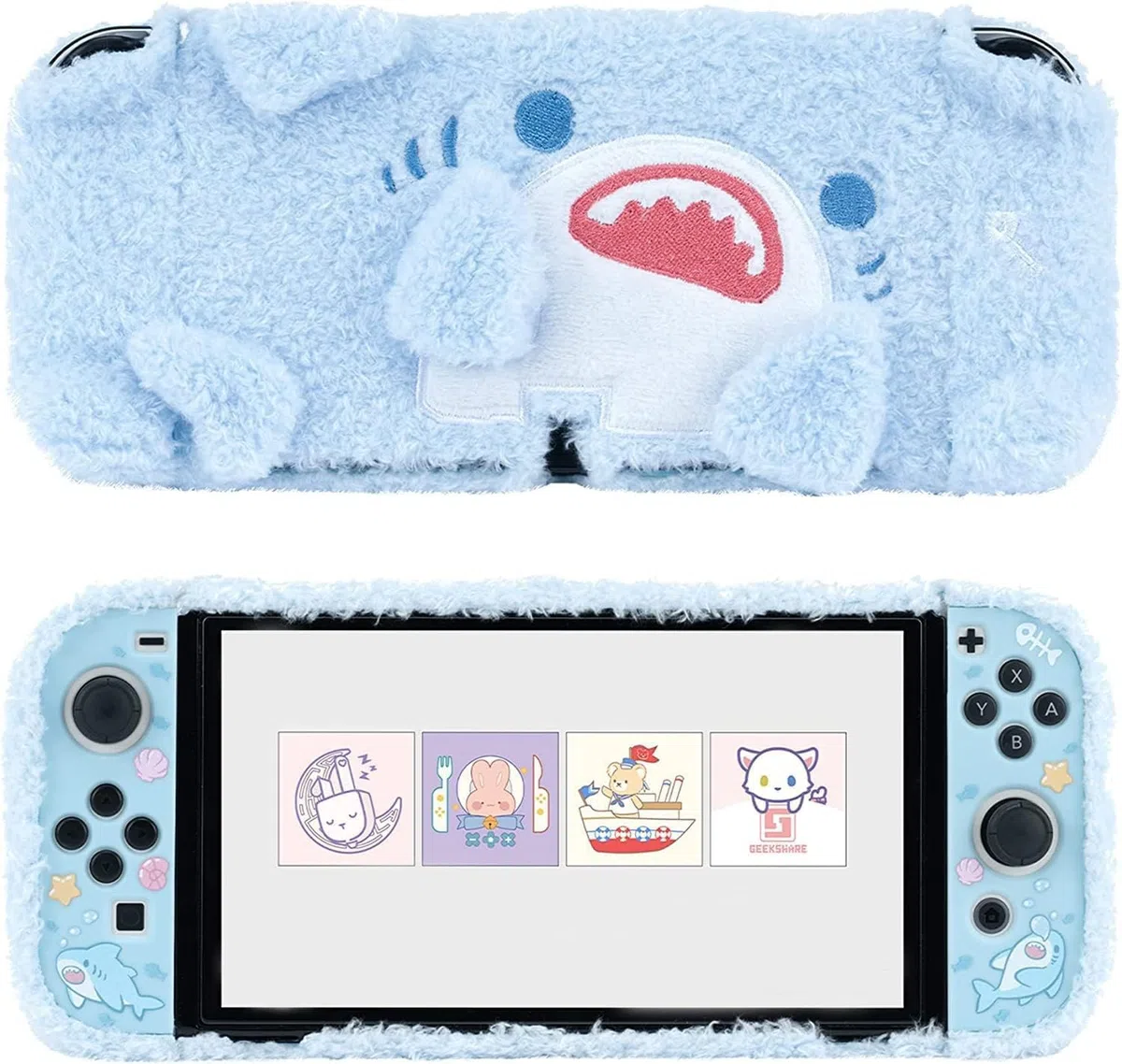 GeekShare Custodia in peluche carina - Custodia antiurto e resistente ai graffi compatibile con la console OLED Switch e - Peluche Squalo