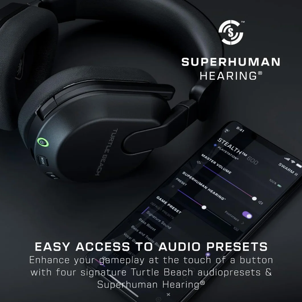 Turtle Beach Stealth 600 Nero PlayStation Cuffie da Gioco Wireless con 80 ora Batteria, Altoparlanti da 50mm e Bluetooth per PS5, PS4, PC e Mobile