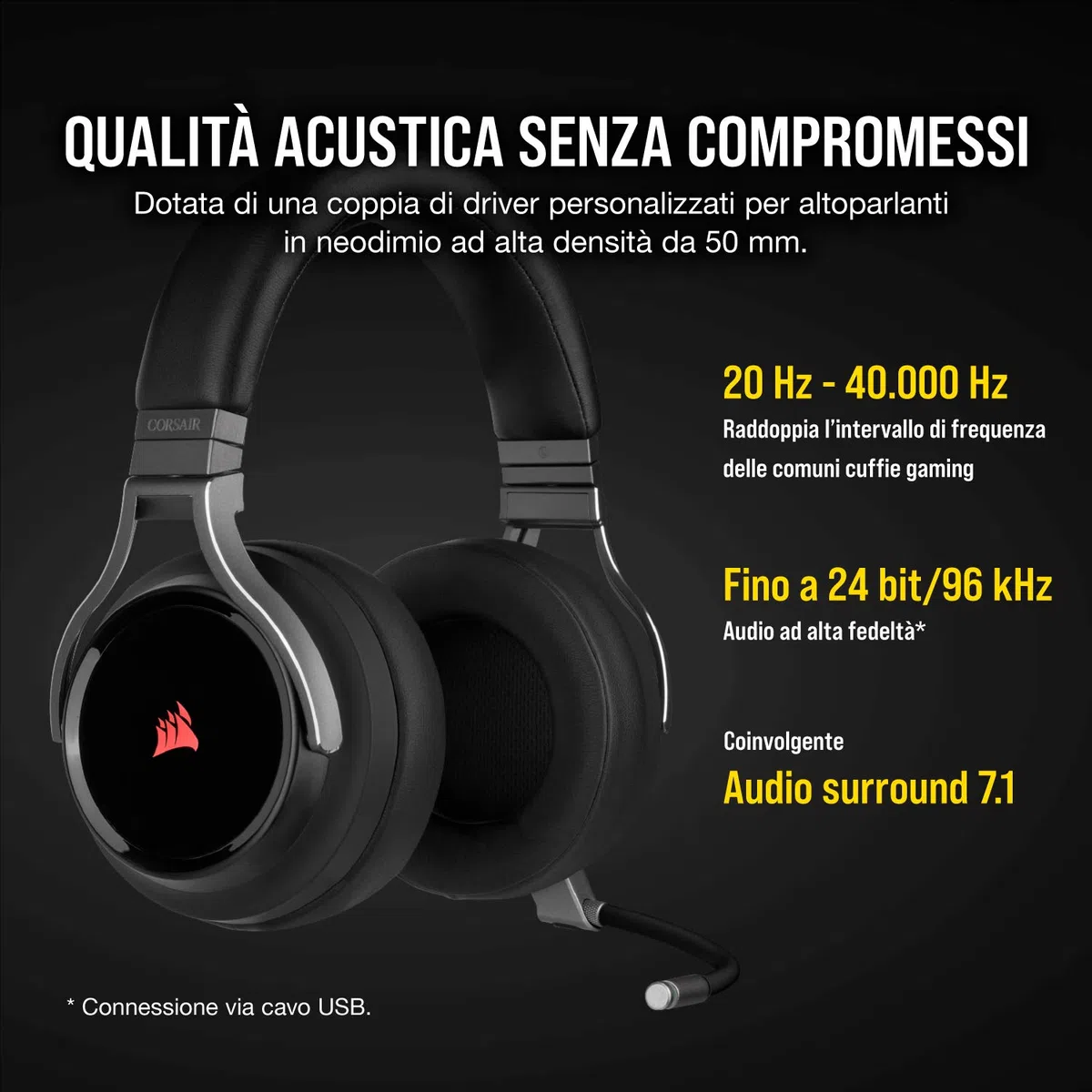 Corsair Virtuoso RGB Wireless Alta Fedeltà Cuffia Gaming Nero