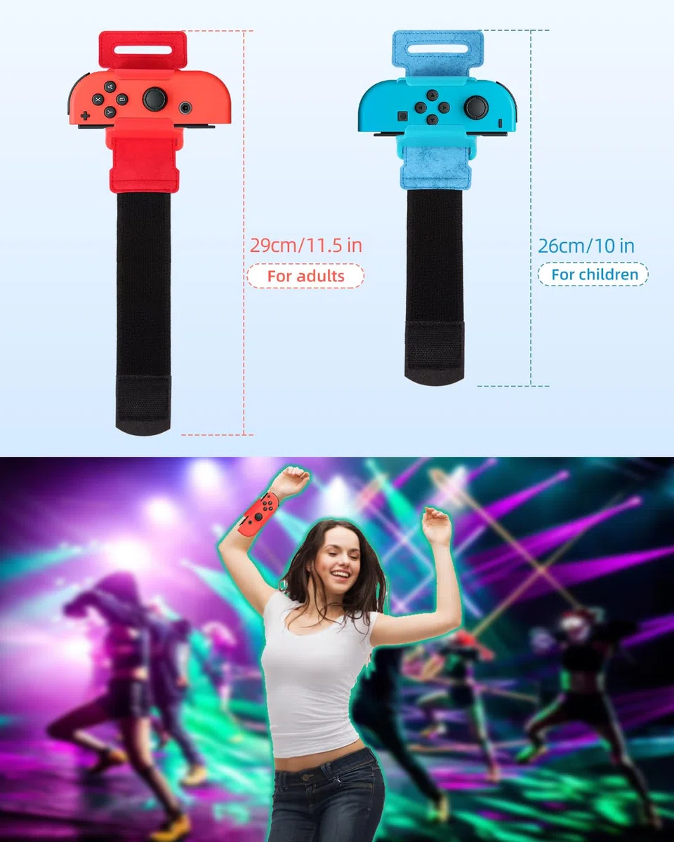 Bracciali Compatibile con Dance 2024 2023 2022 2021, Cinghie da Ballo Elastiche e Regolabili per Switch & Switch Oled, Confezione da 2 per Adulti e Bambini,Rosso e Blu