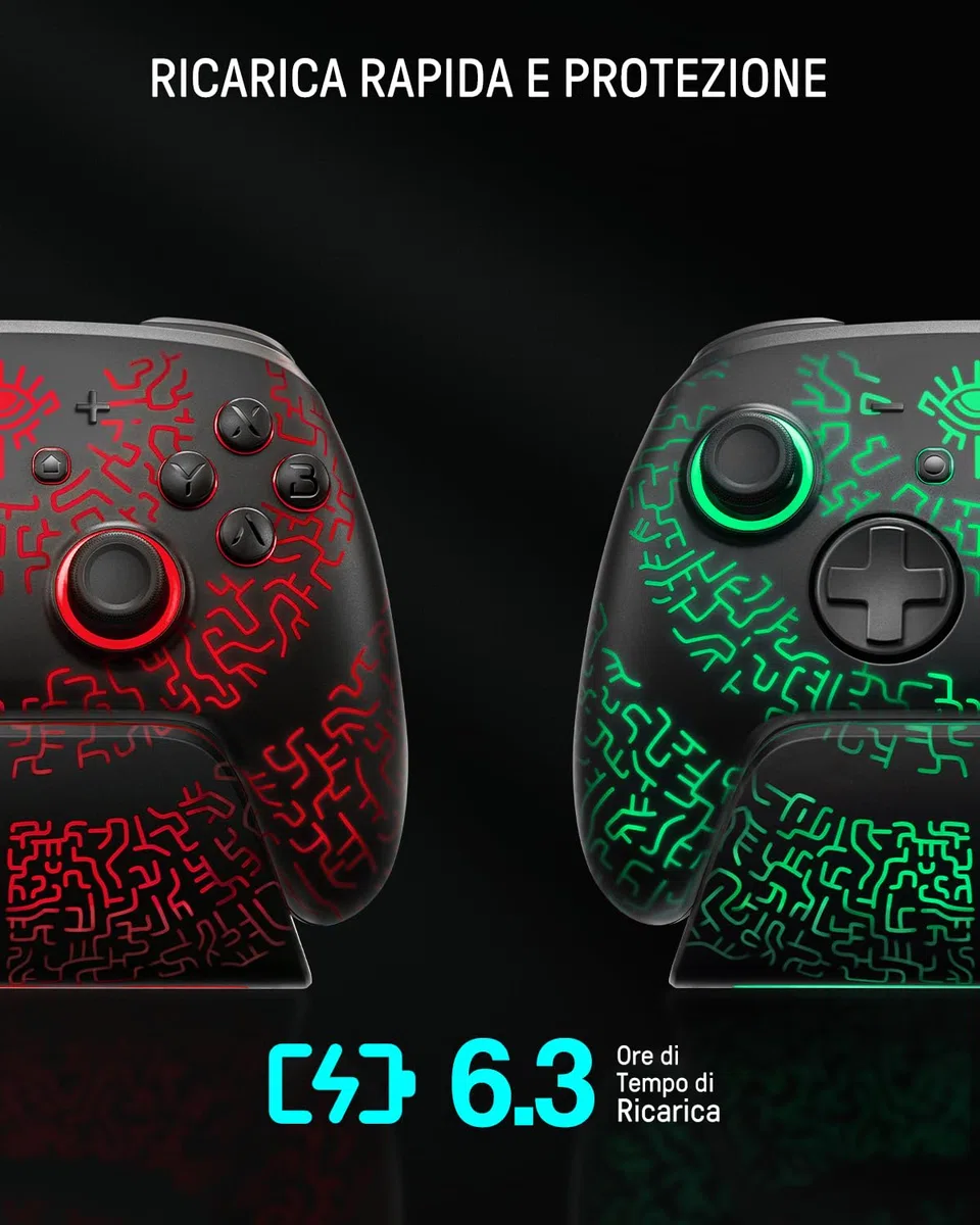 Luminex Controller Switch 2 con Dock di Ricarica, Pro Controller Wireless Compatibile Con Switch 2/Switch/OLED, Bluetooth Joypad Con Effetto Hall/7 Colori LED/Turbo/Link App - Minatore Nero