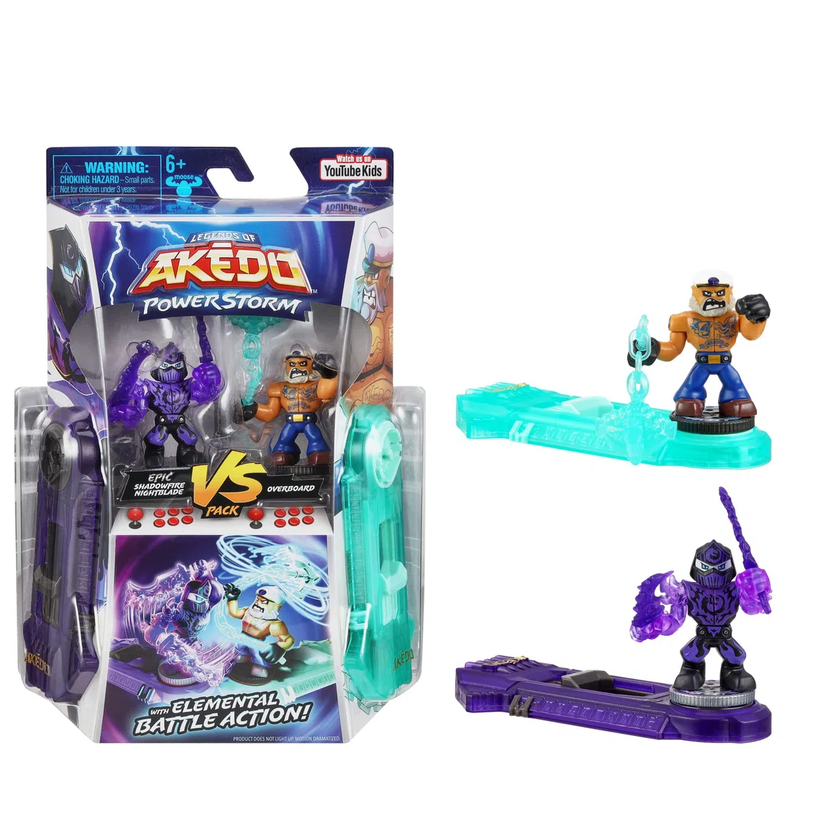 Akedo Legends of Powerstorm Versus Pack 2 Mini Battling Warriors e 2 Battle Controller Epic Shadowfire Nightblade Contro Overboard