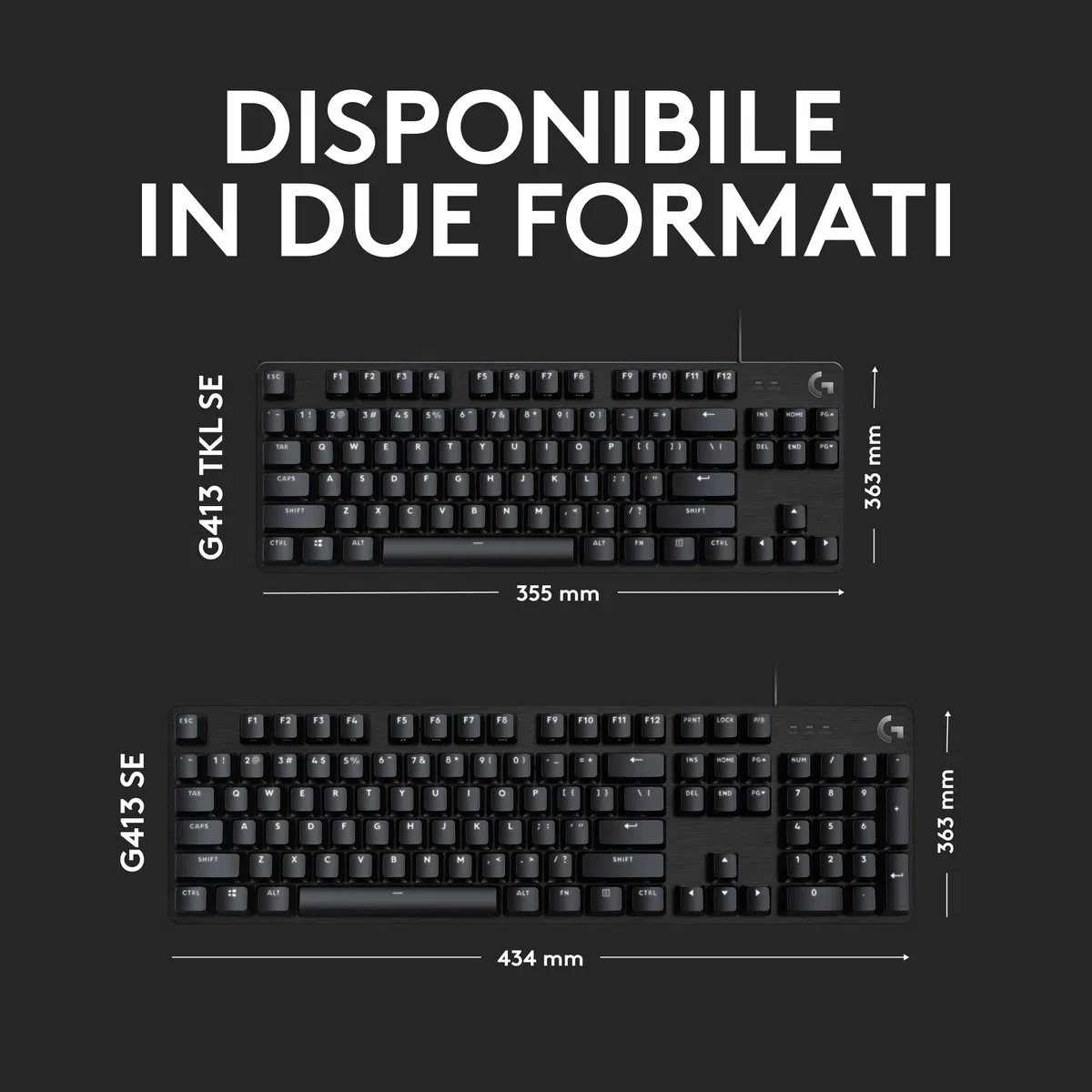 Logitech G G413 SE Tastiera Meccanica Gaming Full Size, Retroilluminata, Switch Meccanici Tattili, Anti-Ghosting, Alluminio Nero, Layout Italiano QWERTY