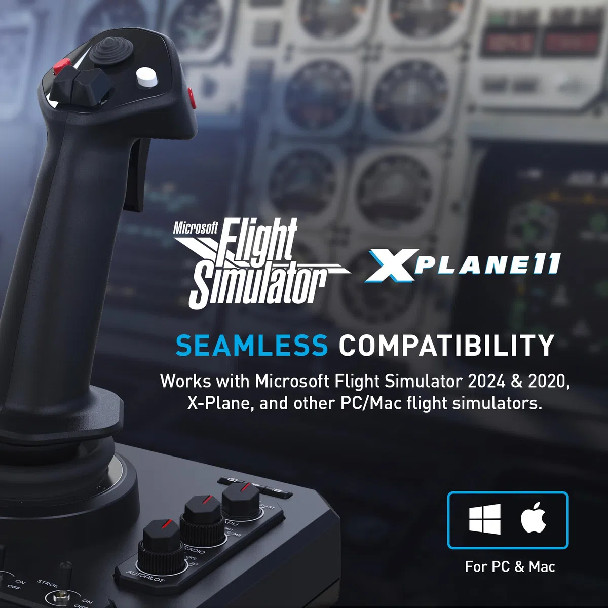 Honeycomb Foxtrot Aviation Stick – Flight stick per simulazione di volo, meccanismo gimbal premium, sensori Hall Effect 16-bit, design ambidestro, compatibile con MSFS 2024/2020 per PC & Mac [Mac]