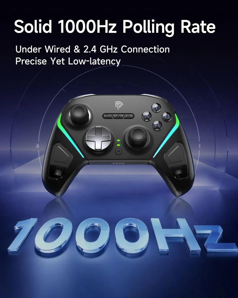 EasySMX D10 Controller PC Wireless – Joystick TMR, Grilletti Dual-Mode, Tasti Meccanici, Polling 1000Hz, RGB – Bluetooth Gaming Controller per PC/Switch/Switch 2/ iOS con Dock di Ricarica–Nero