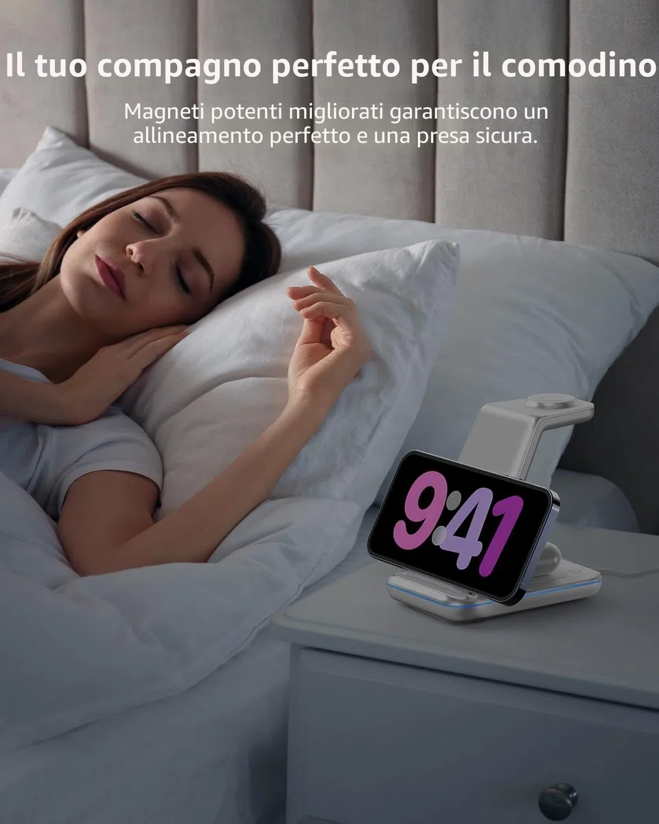 GEEKERA Stacja Ładowania Bezprzewodowa dla Apple iPhone Air/17/16/15/14/13/12/11/X/8, Apple Watch Ultra/11-2/SE, AirPods Pro-2, Srebrny