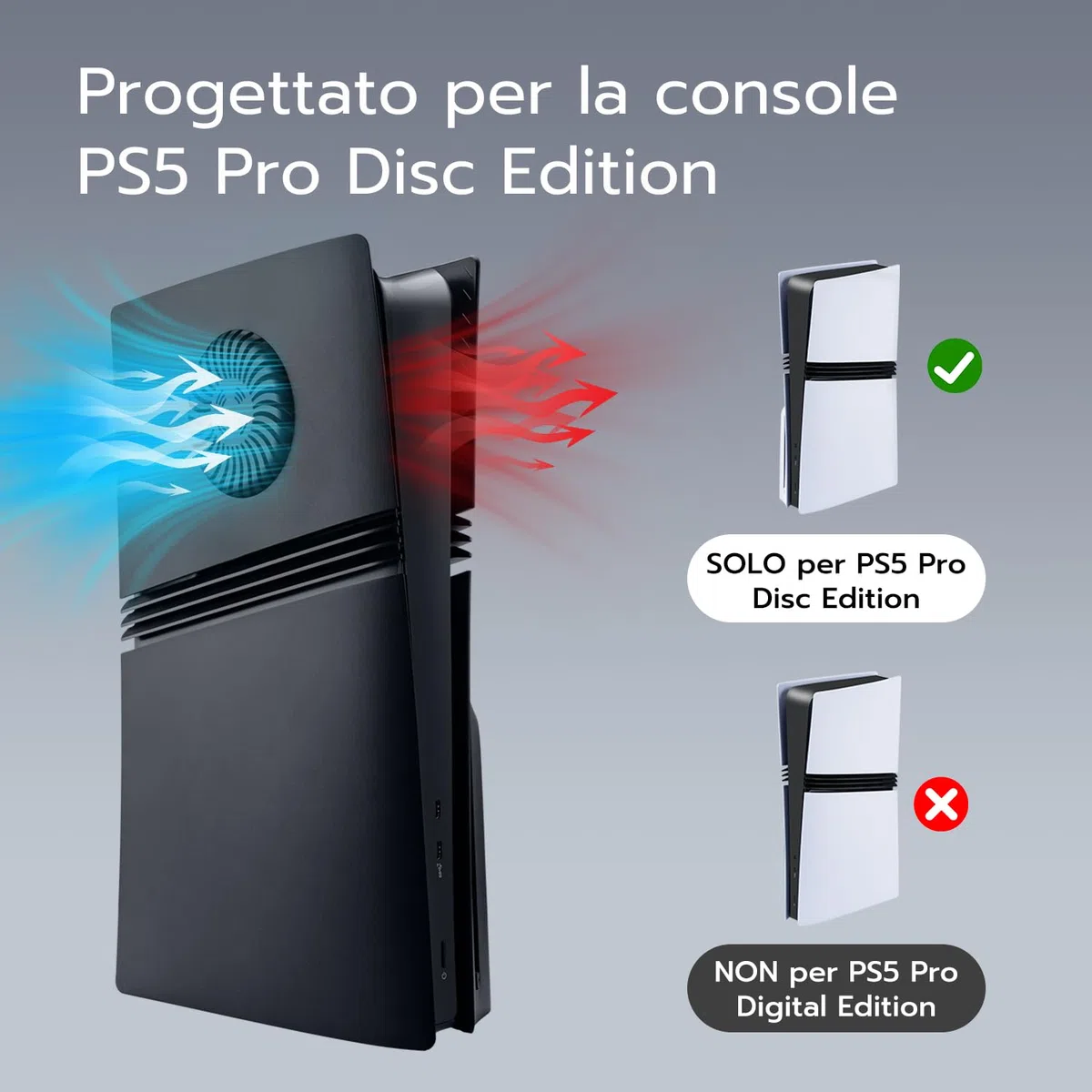 Mcbazel Pannello di Sostituzione per Cover Laterale con Ventilazione di Raffreddamento e Filtro per Polvere per la Console PS5 Pro Disc Edition - Nero (Non compatibile con PS5/Slim)